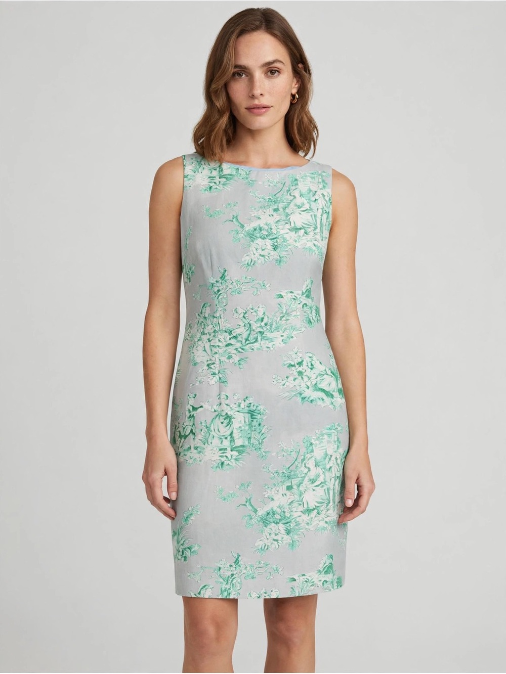 Jessica Howard Light Gray Sheath Dress with Mint Floral Print